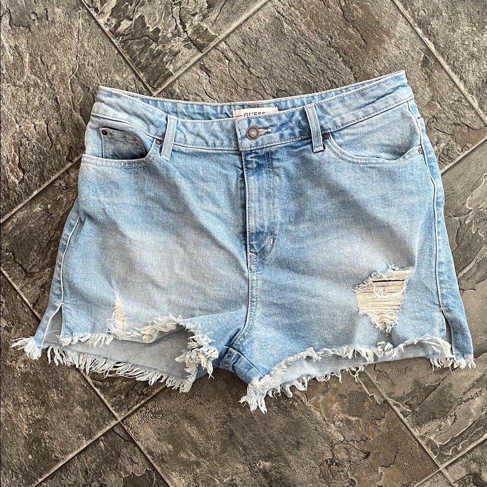 Vintage GUESS High-Waisted Light Blue Distressed Frayed Indie Grunge Jean Shorts